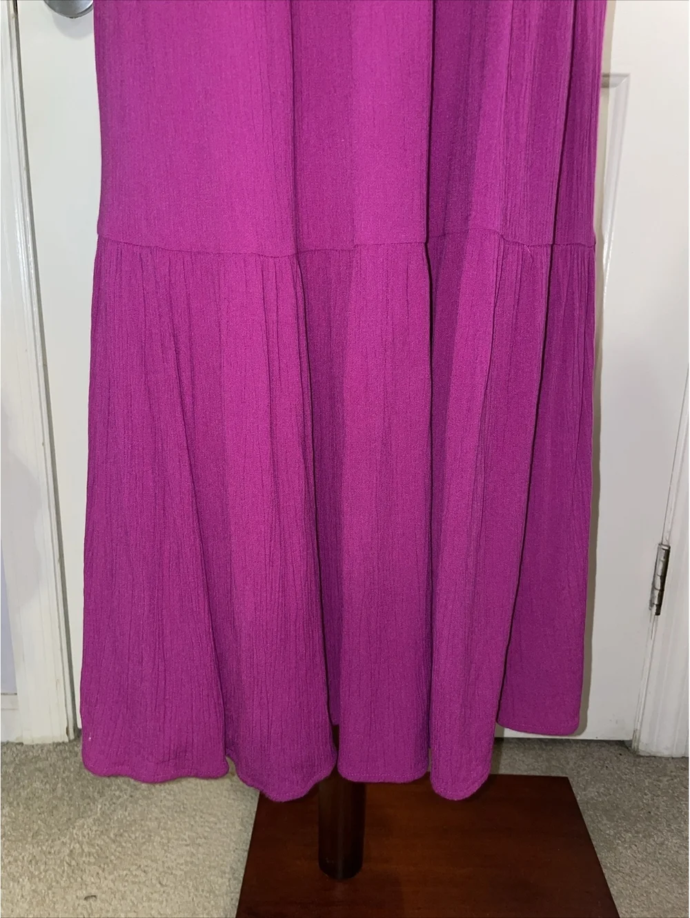 ANN TAYLOR LOFT $89 Solid Pink Fuchsia Tiered Gauze Midi Dress Size Medium